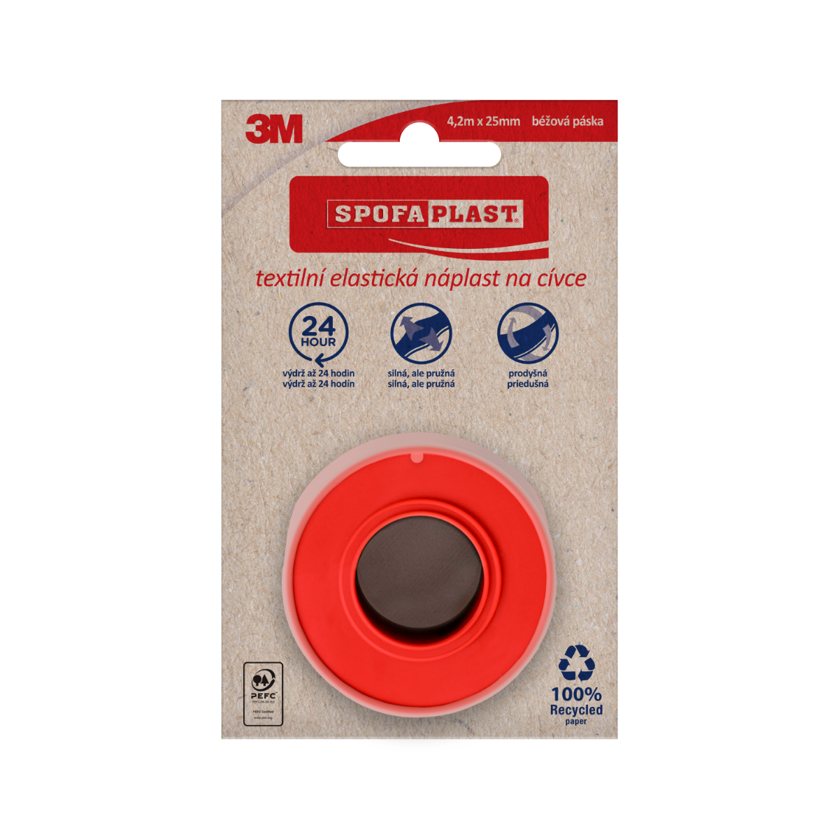 3M Spofaplast 132N náplast textilní elastická 4,2 m x 25 mm cívka béžová