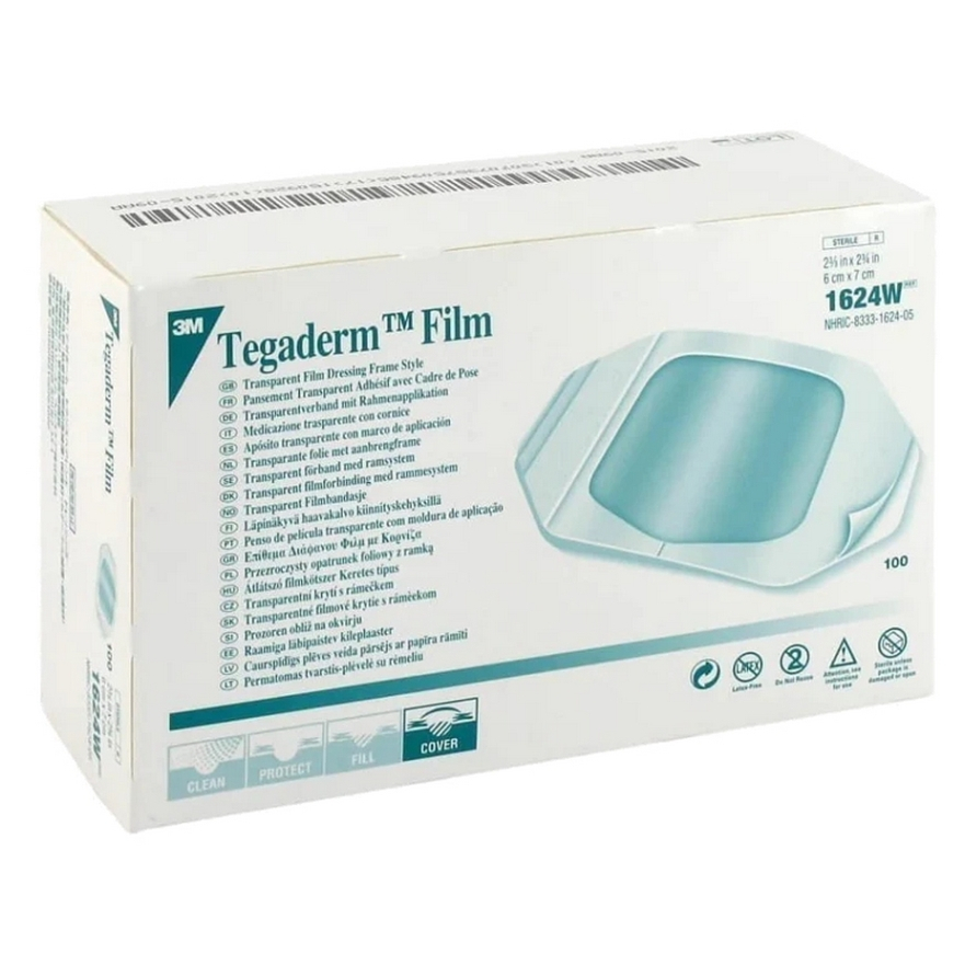 3M Tegaderm transparentní převazová fólie 1624W 6 cm x 7 cm 100 kusů