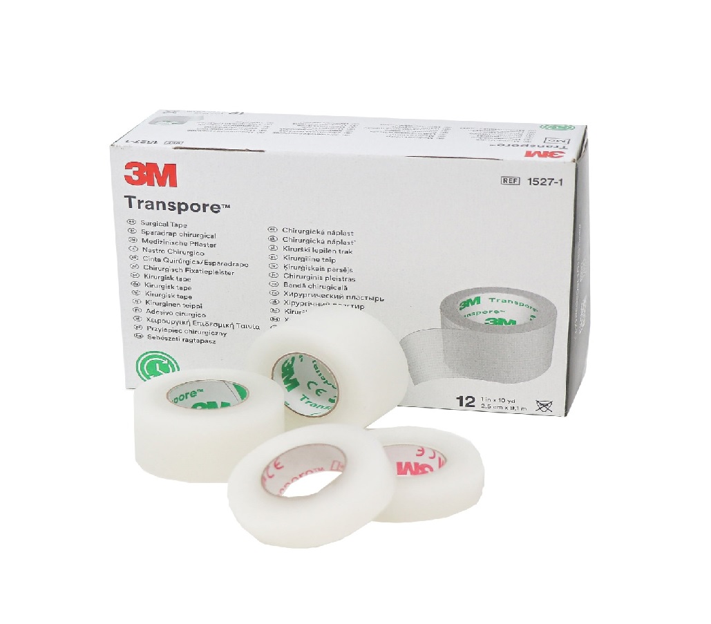 3M Transpore Papírová chirurgická páska 2,5 cm x 9,1m 12 ks transparentní