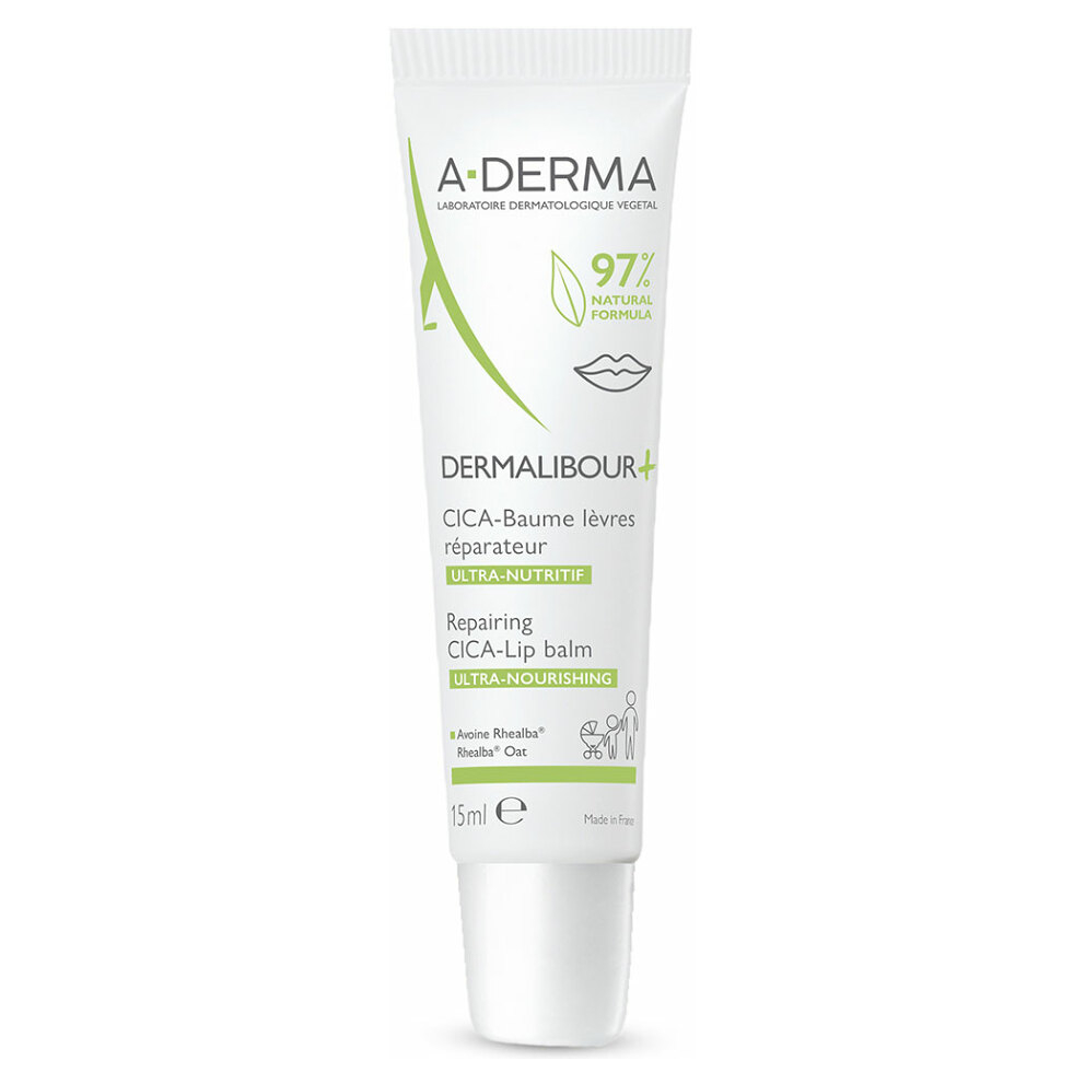 A-DERMA Dermalibour+ Reparační CICA-balzám na popraskané a podrážděné rty 15 ml