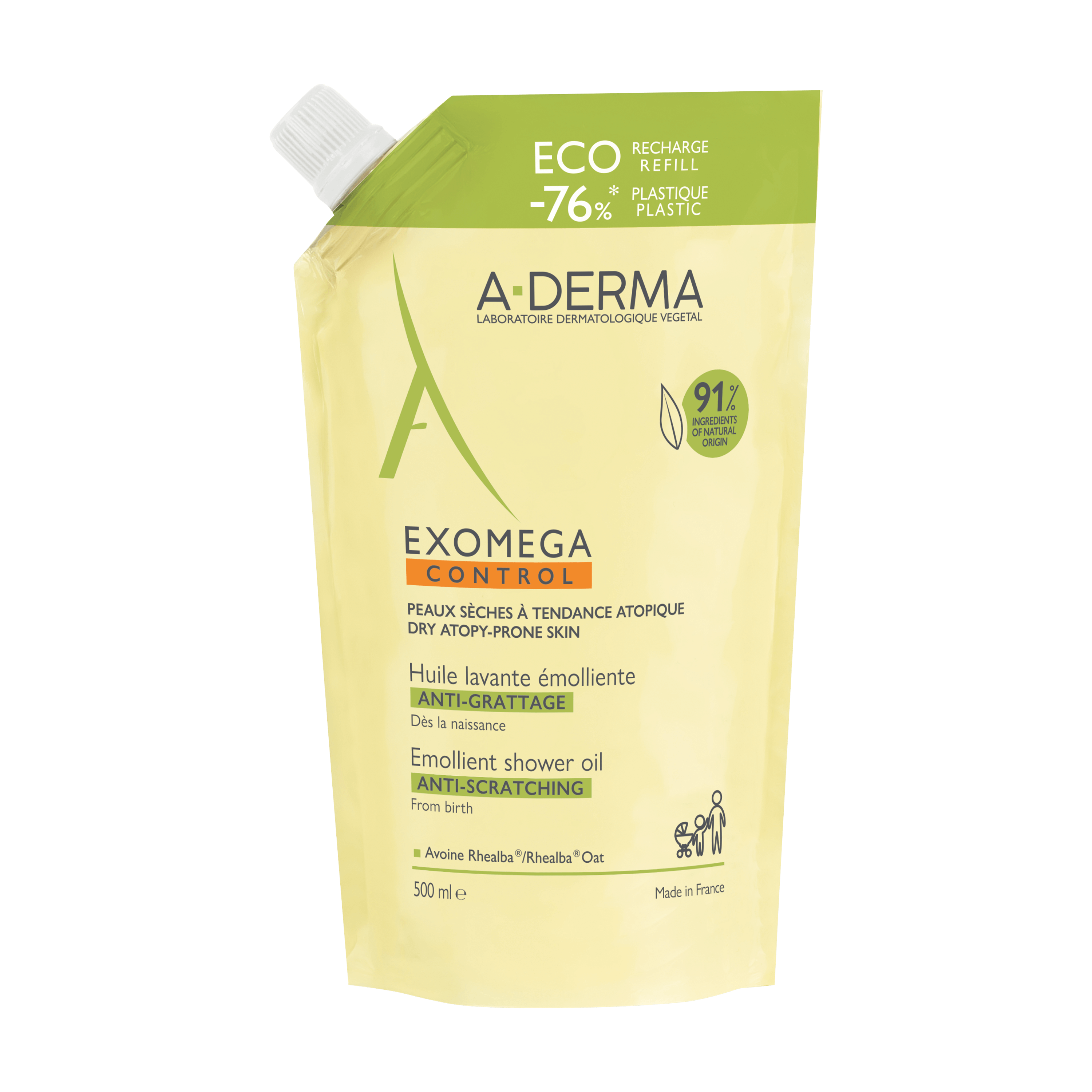 A-DERMA Exomega Control Zvláčňujíci sprchový olej - Recyklovatelná ECO náhradní náplň 500 ml