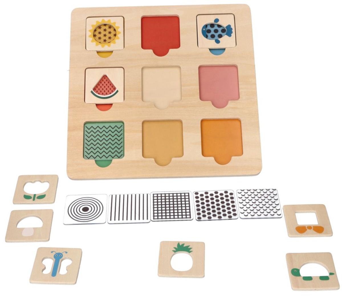 Adam Toys Dřevěná aktivní vkládačka/puzzle se vzory, přírodní