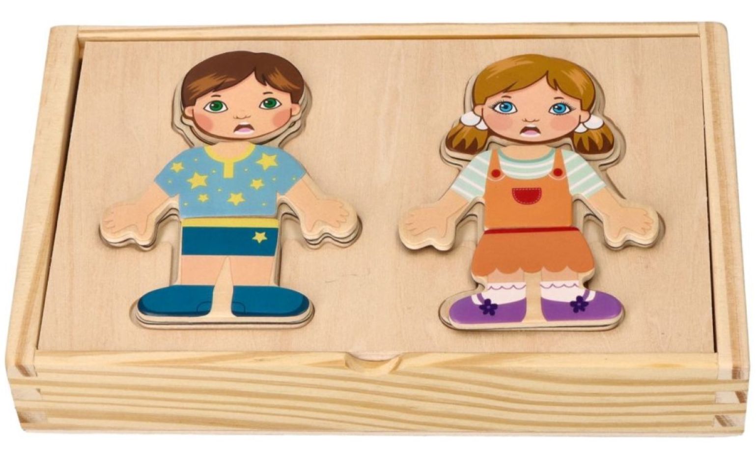Adam Toys Dřevěná magnetická skládačka v oblékání - Holka a kluk
