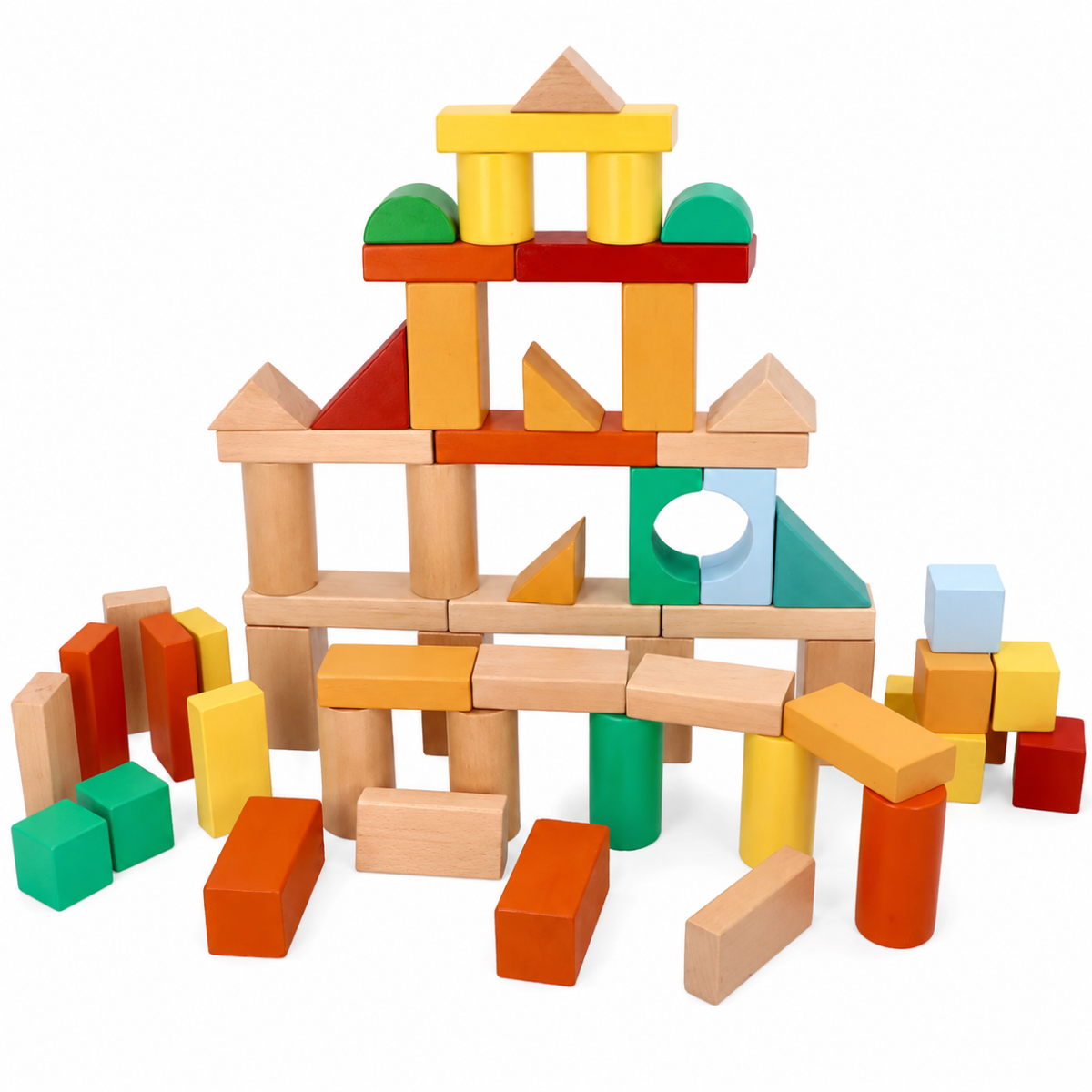 Adam Toys Dřevěné stavební kostky v kyblíku s vkládačkou, 100 ks