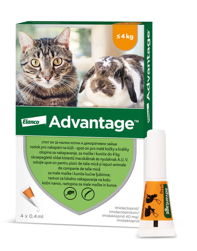 ADVANTAGE Malé Kočky 40 mg + králíci Spot-on 4 x 0.4 ml