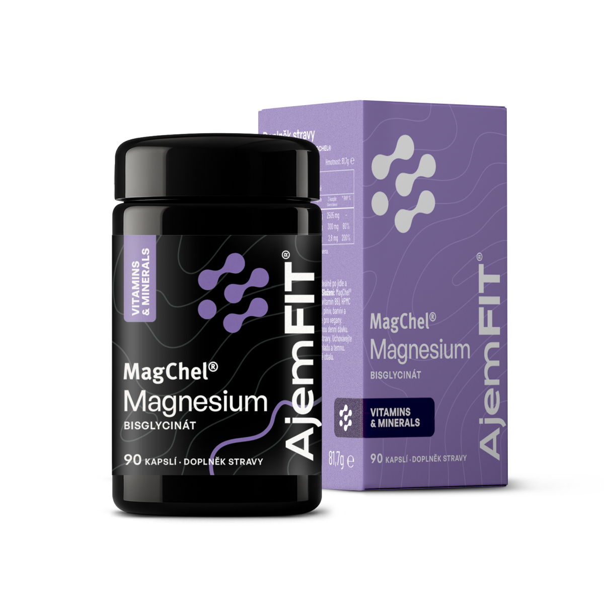 AjemFIT Magnesium Bisglycinát (MagChel), Vitamín B6 - 90 kapslí