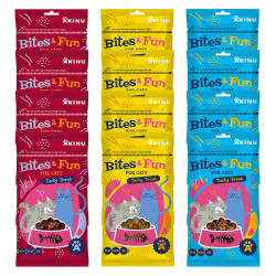 Akinu BITES & FUN Jehněčí & kuřecí & kachní pamlsek pro kočky 12 balení 60 g