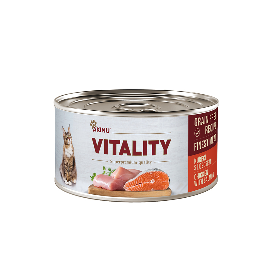 Akinu VITALITY konzerva pro kočky kuřecí s lososem 70 g
