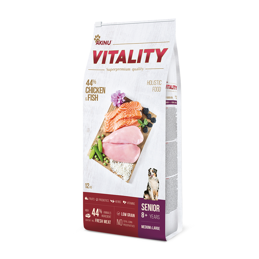 Akinu VITALITY kuřecí a rybí granule pro seniorní psy 12 kg