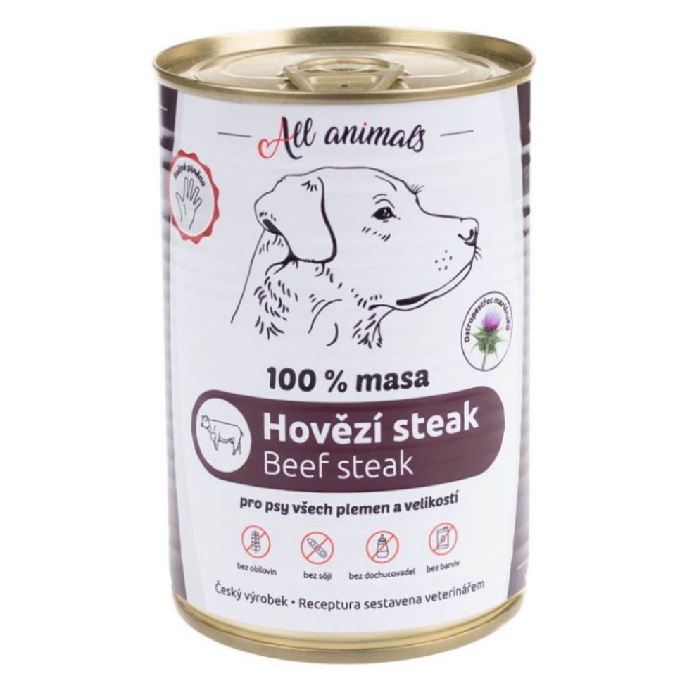 ALL ANIMALS konzerva hovězí steak pro psy 400 g