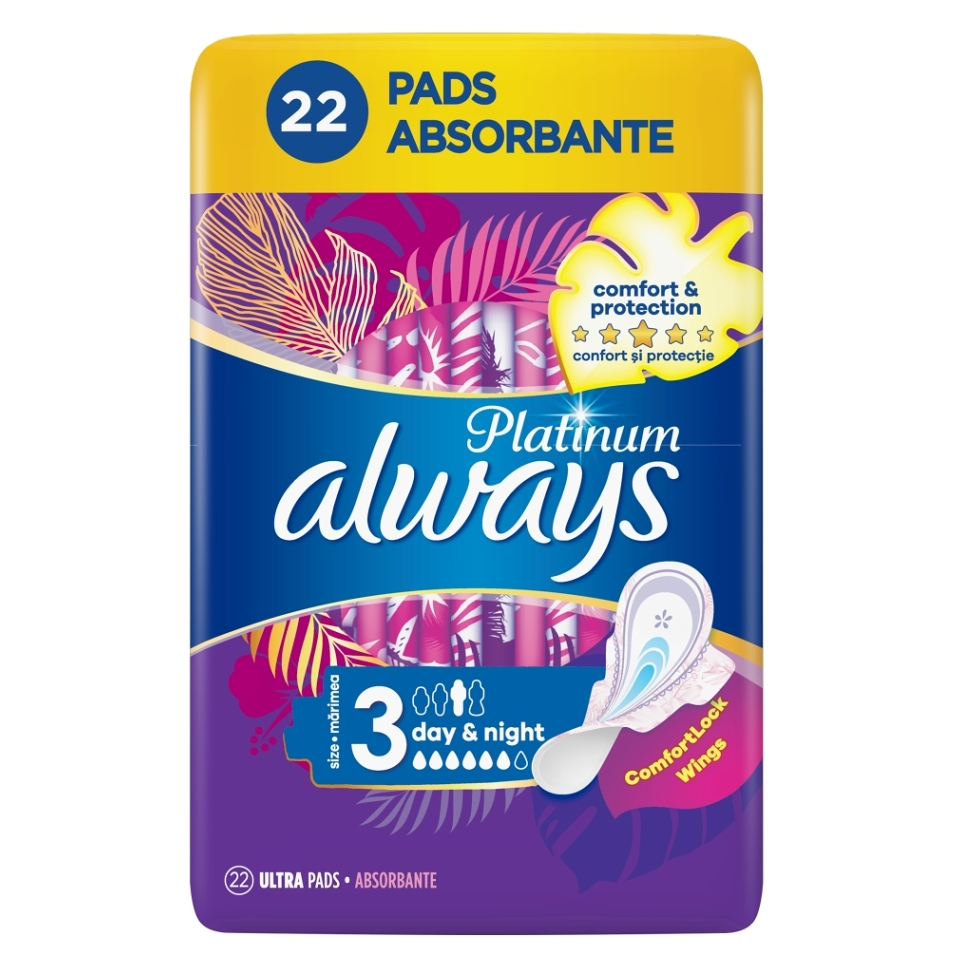 ALWAYS Platinum Day & Night Hygienické vložky s křidélky 22 ks