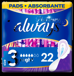 ALWAYS Platinum Night (Velikost 3) Hygienické Vložky S Křidélky 22 ks