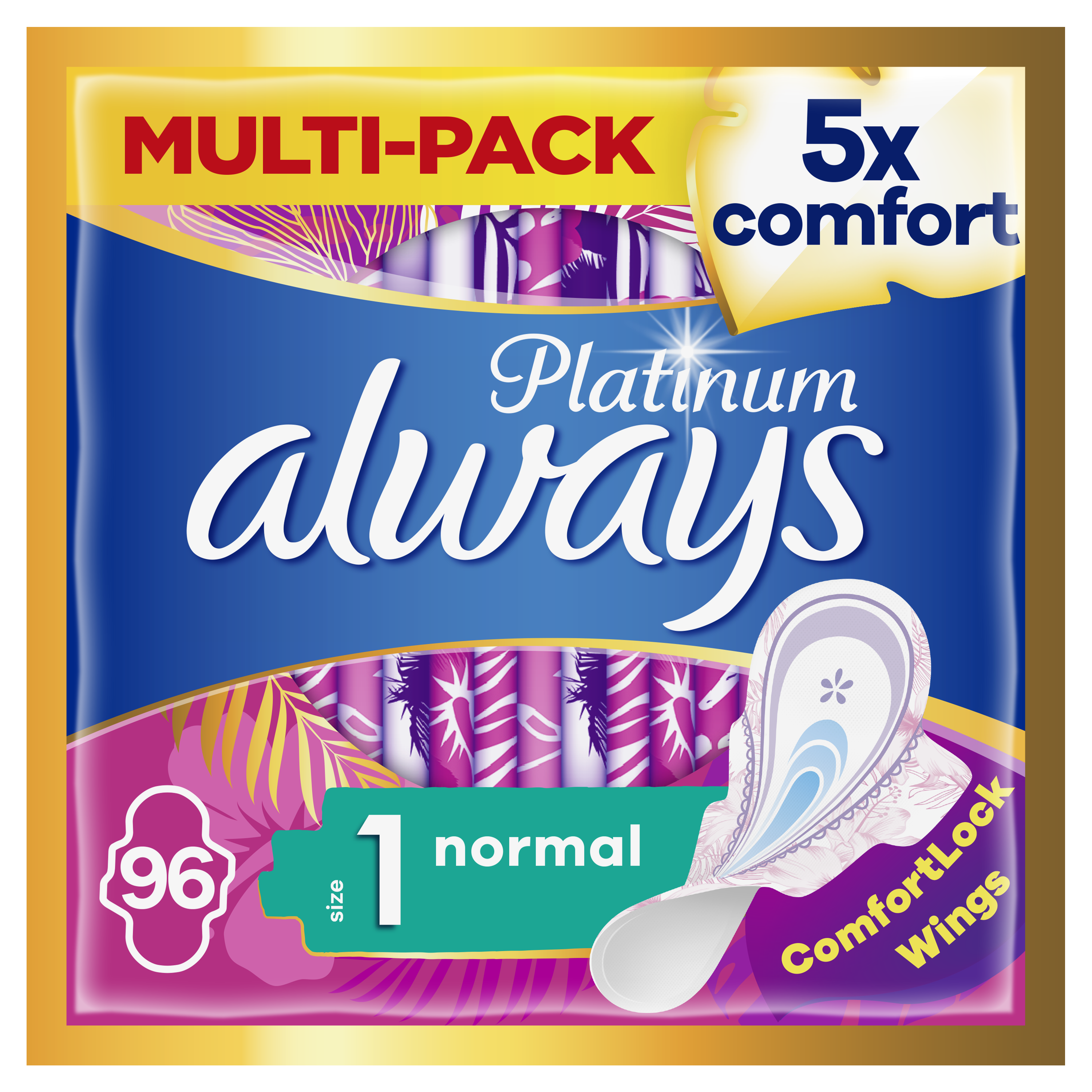 ALWAYS Platinum Normal (Velikost 1) Hygienické Vložky S Křidélky 96 ks