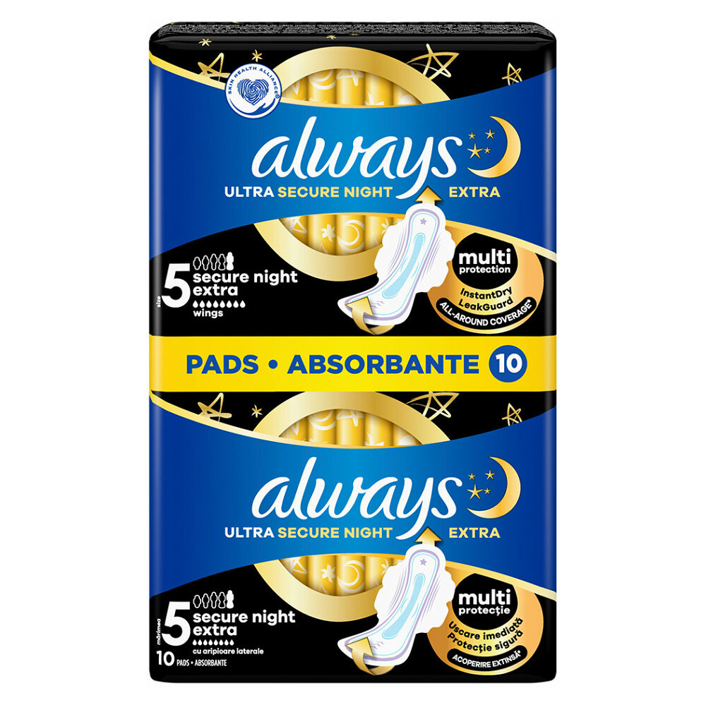 ALWAYS Ultra Secure Extra Night Hygienické vložky s krídelkami 10 ks
