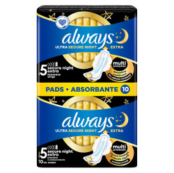 ALWAYS Ultra Secure Extra Night Hygienické vložky s krídelkami 10 ks