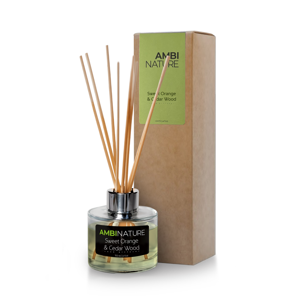 Ambinature Tyčinkový difuzér SWEET ORANGE & CEDAR WOOD MIKADO 100 ml Černá