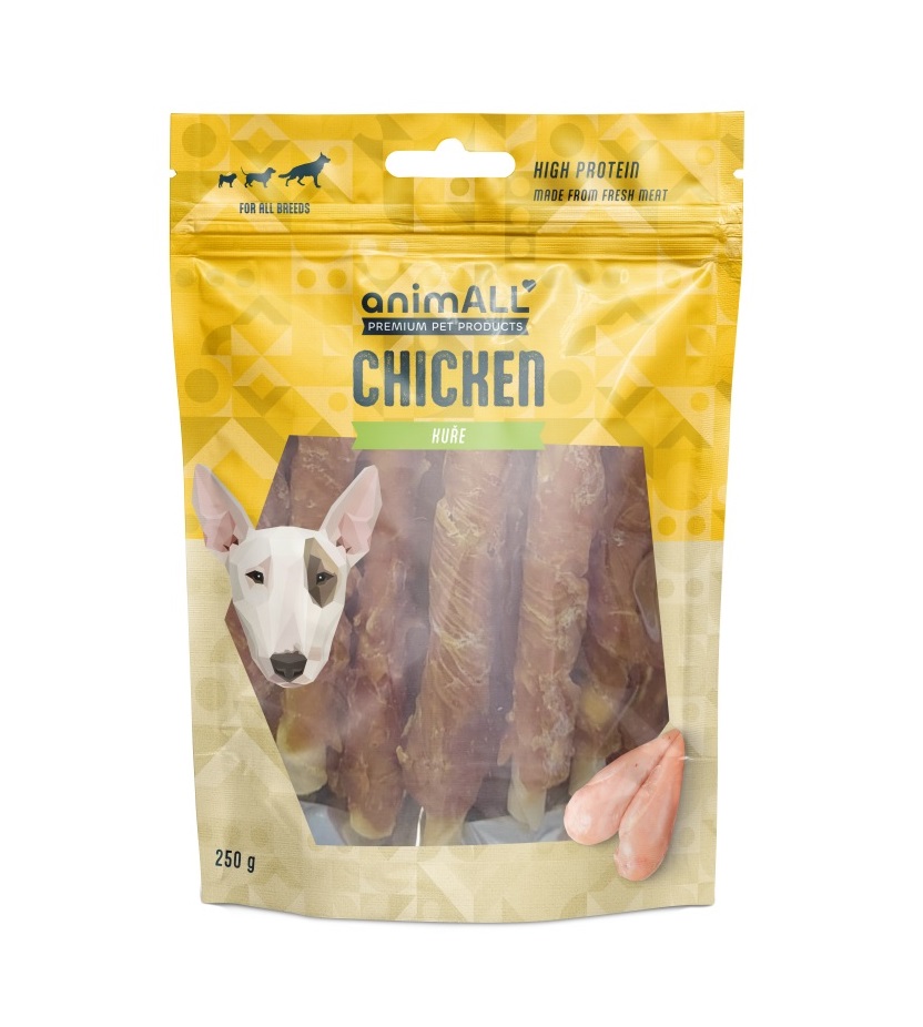 animALL Buvolí tyčka obalená kuřecím masem pamlsky pro psy 250 g