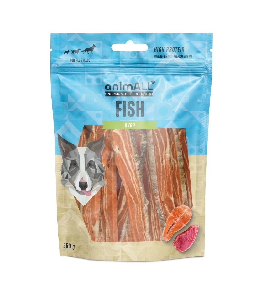 animALL Lososové plátky s kůží a kuřecím pamlsky pro psy 250 g