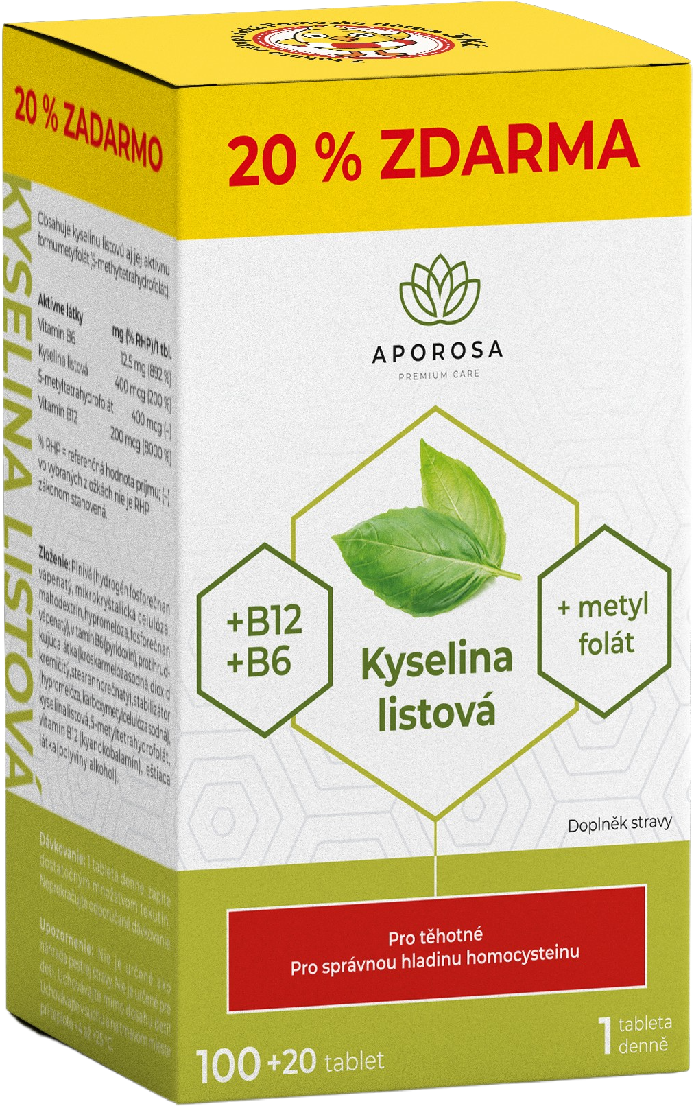 APOROSA Kyselina listová +B12, +B6, 120 tablet