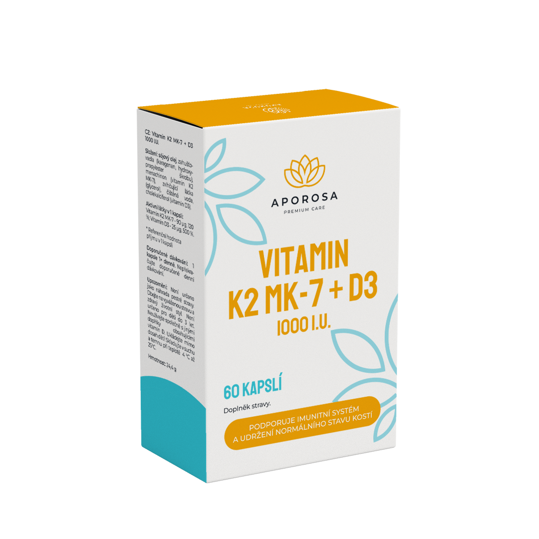 APOROSA Vitamin K2+D3 MK-7, 60 kapslí
