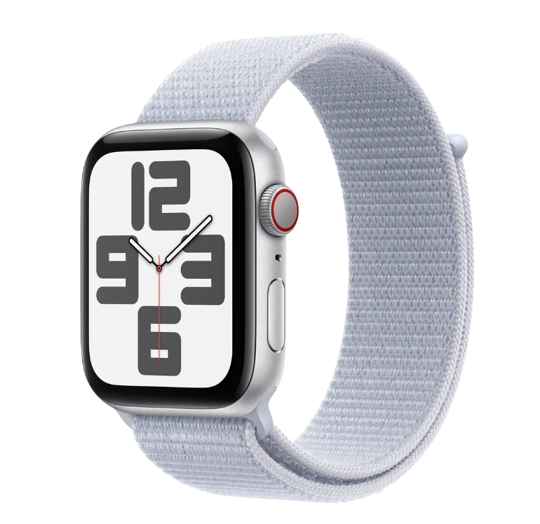 APPLE Watch SE (2024) Cellular 40mm, Stříbrný hliník s oblačně modrým provlékacím řemínkem
