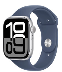APPLE Watch Series 10 Cellular 46mm Stříbrný hliník s denimovým sportovním řemínkem M/L