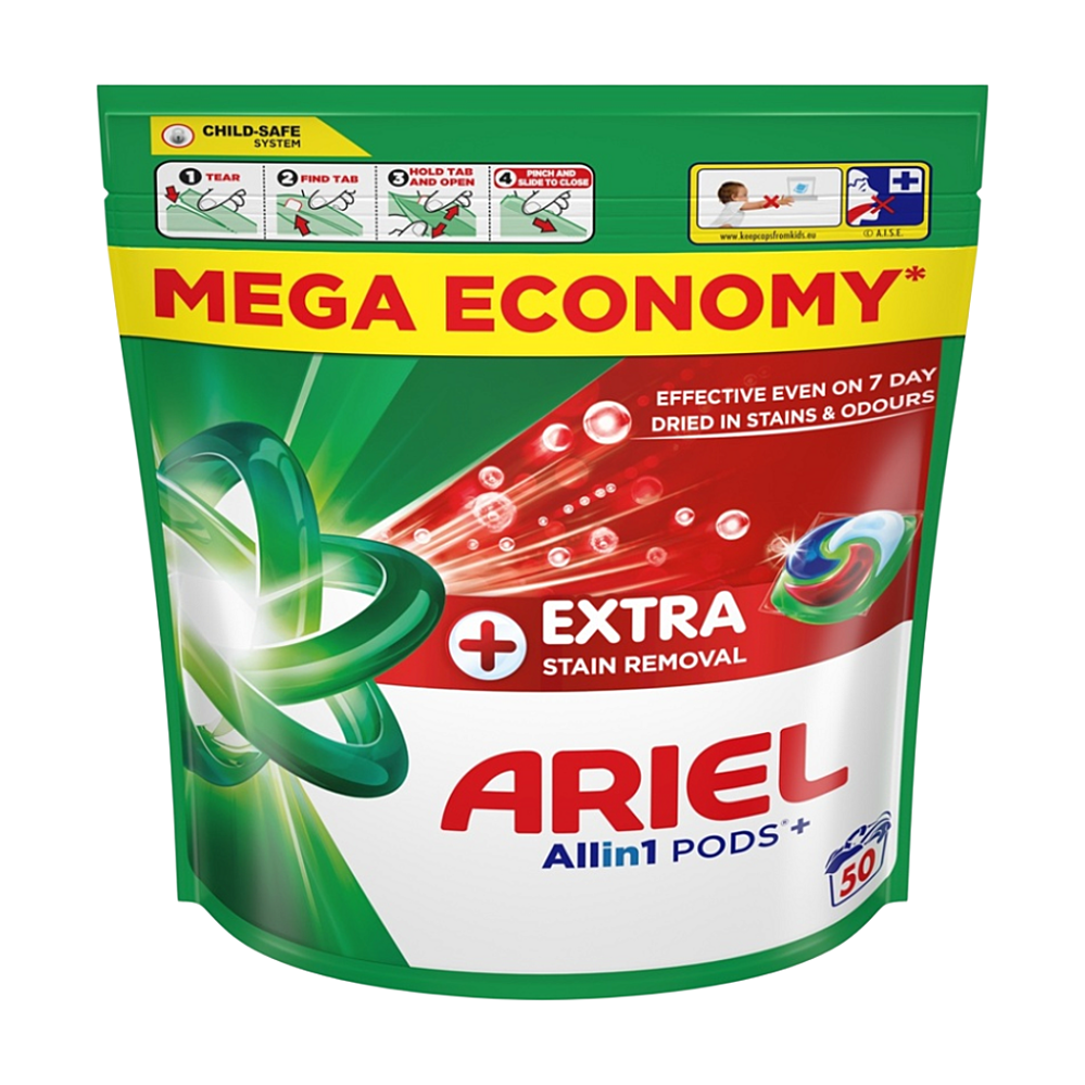 ARIEL Kapsle na praní Plus Extra Stain 50 kusů
