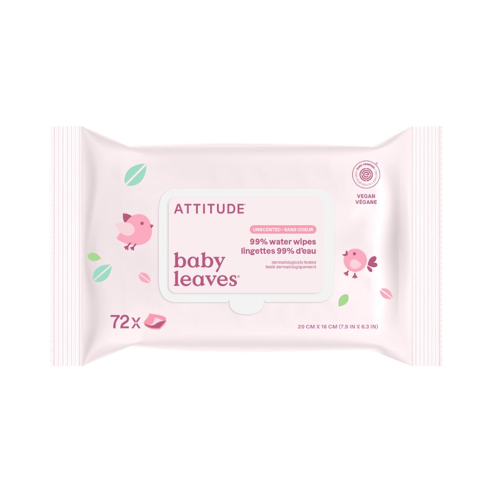 ATTITUDE Baby Leaves Vlhčené ubrousky 99% vody bez vůně 72 ks