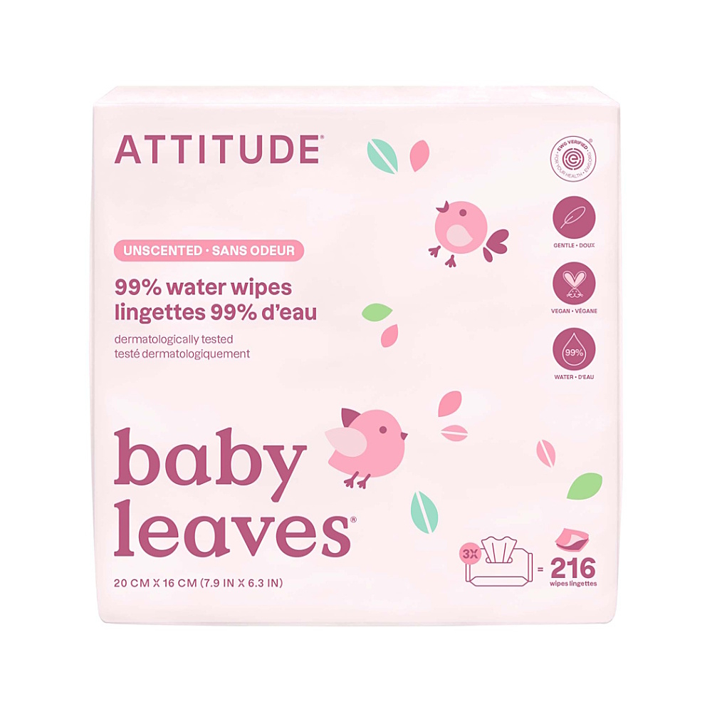ATTITUDE Baby leaves vlhčené ubrousky bez vůně 3 x 72 ks