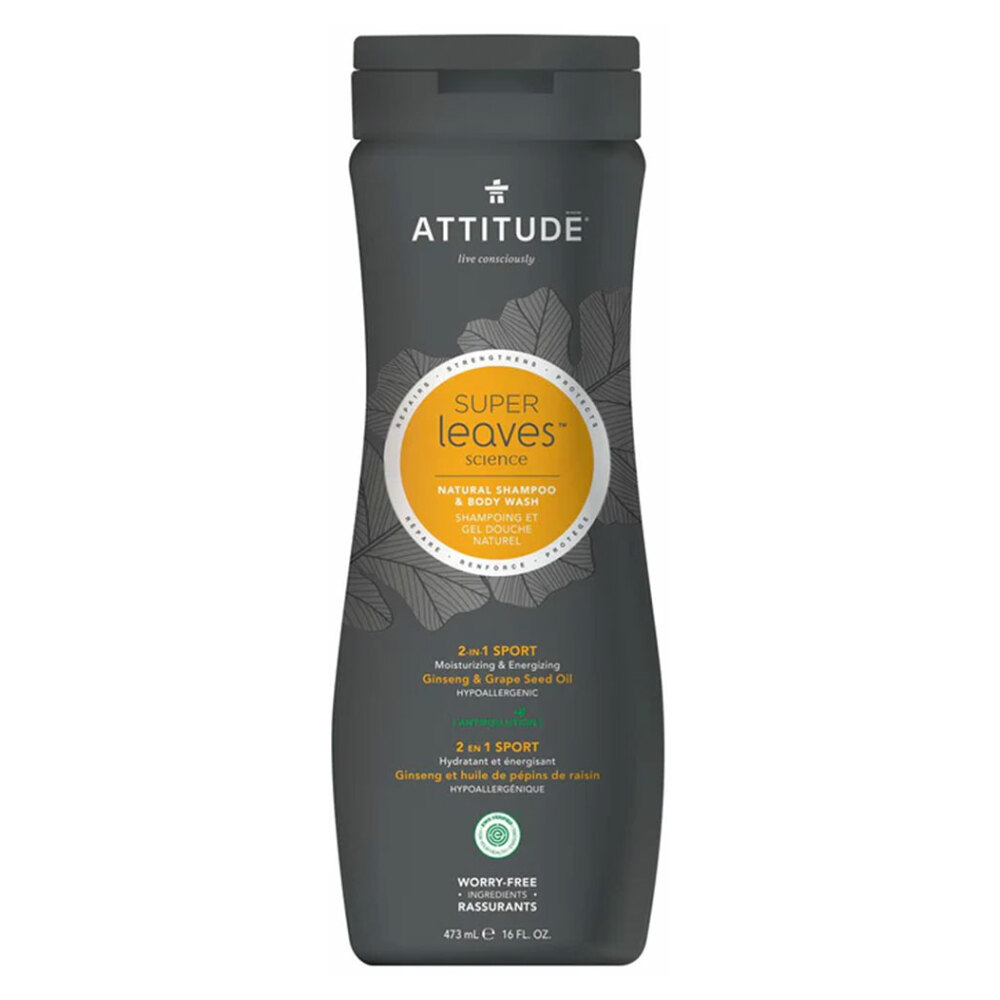 ATTITUDE Super leaves pánský šampón & sprchový gel 2 v 1 s detoxikačním účinkem normální vlasy 473 ml