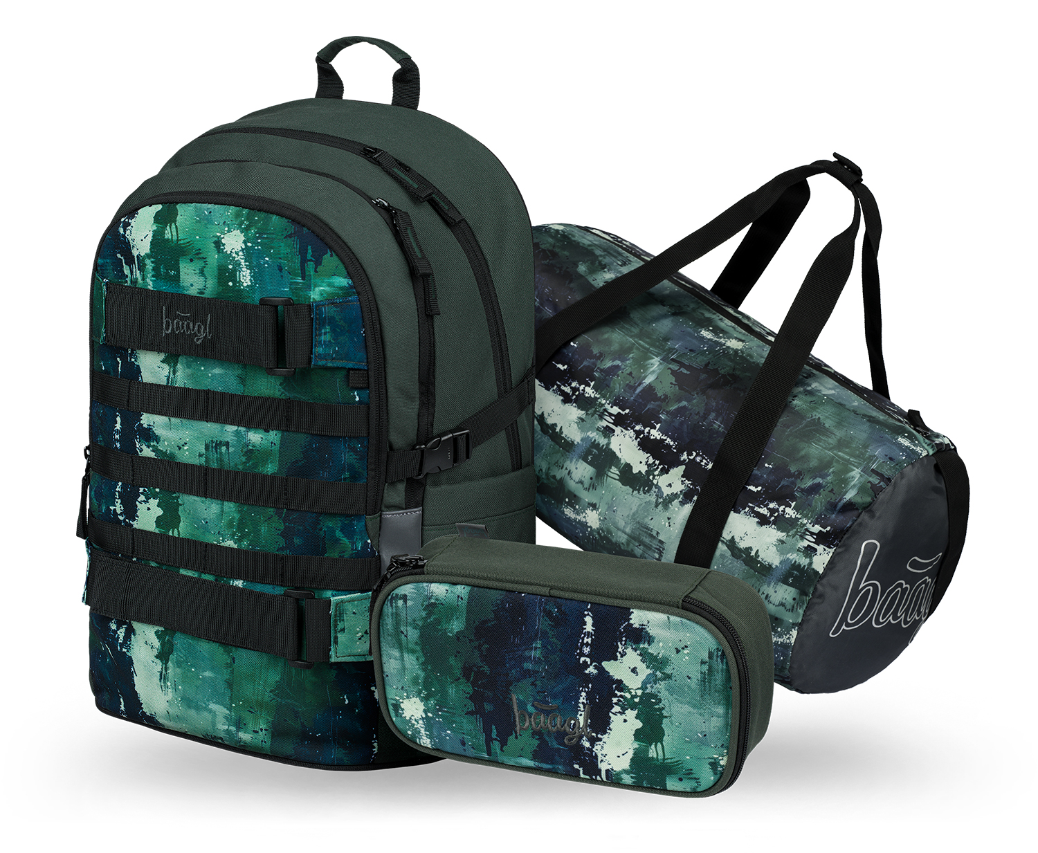 Baagl SET 3 Skate Forest: batoh, penál, sportovní taška