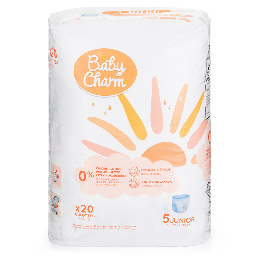 BABY CHARM Super Dry Flex Junior Pant vel. 5 kalhotkové plenky 12-17 kg 20 ks