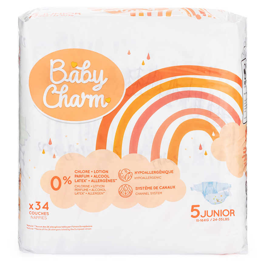 BABY CHARM Super Dry Flex Junior vel.5 pleny 11-16 kg 34 ks