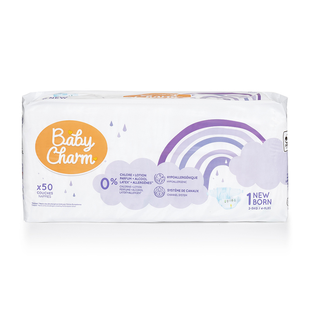 BABY CHARM Super Dry Flex Newborn vel. 1 pleny 2-5 kg 50 ks