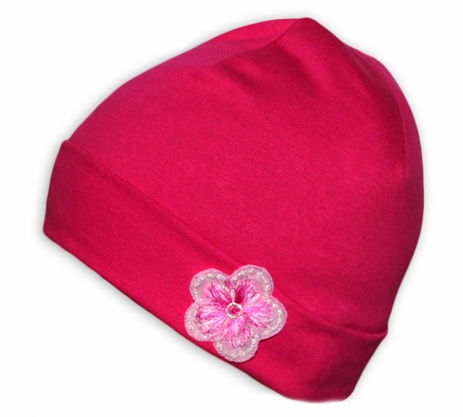 Baby Nellys Bavlněná čepička ® - Růžová s kytičkou, vel. 38 - 42 cm