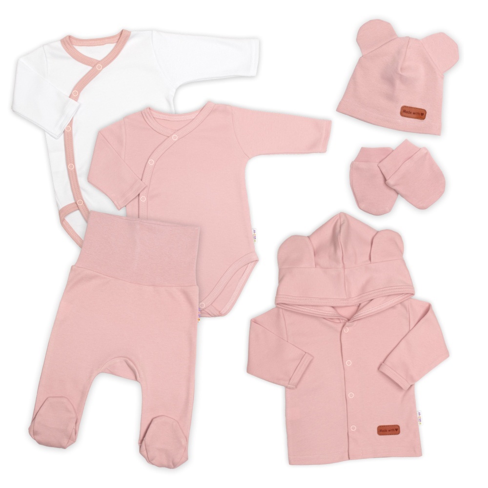 Baby Nellys Bavlněná souprava pro miminko 6D, Made with love, pudr.růžová, vel.50