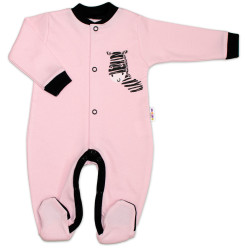 Baby Nellys Bavlněný overálek Zebra - růžový vel.  68