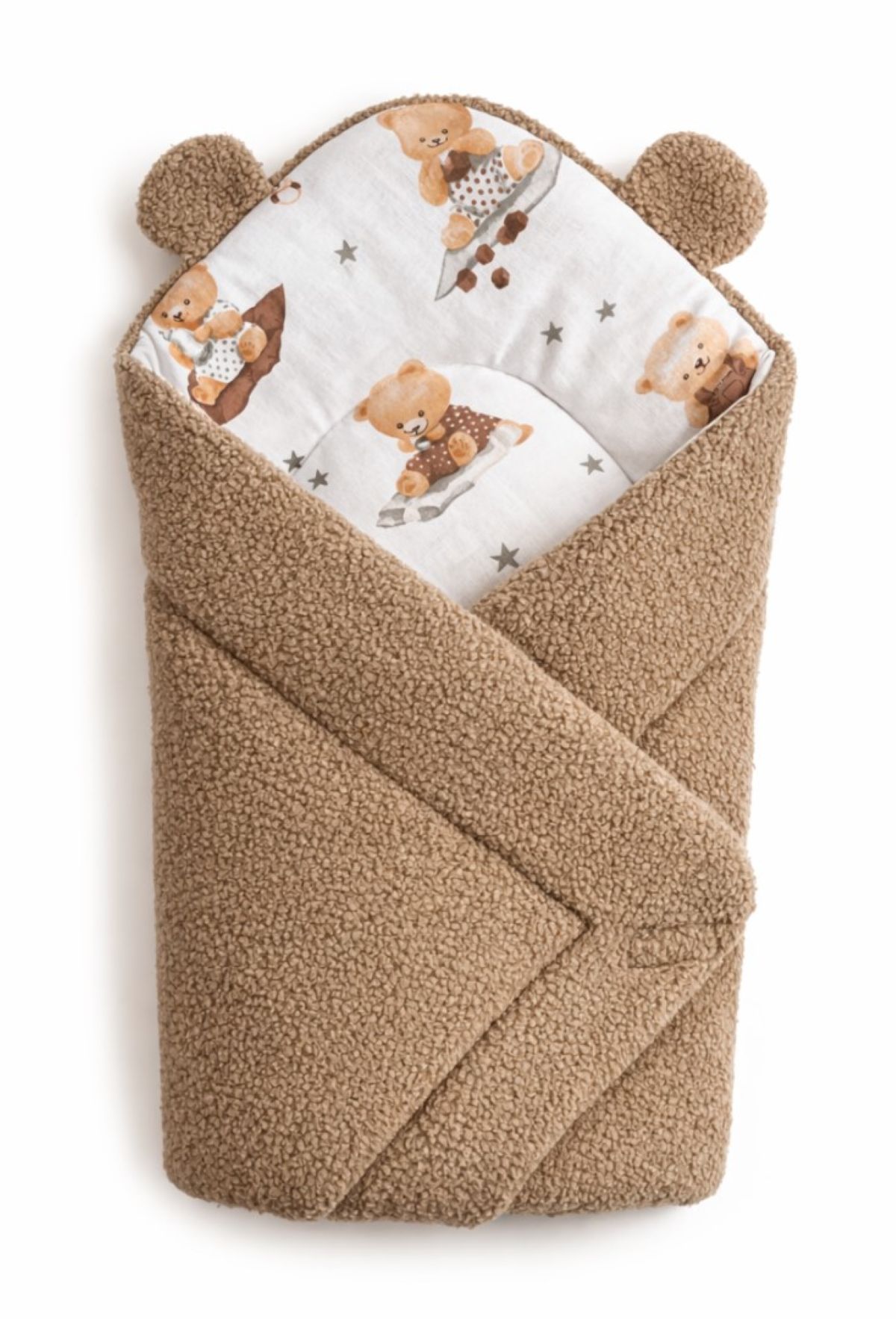 Baby Nellys Beránková zavinovačka bavlna/beránek, boucle - Kouzelný méďa, hnědá