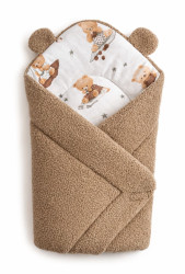 Baby Nellys Beránková zavinovačka bavlna/beránek, boucle - Kouzelný méďa, hnědá