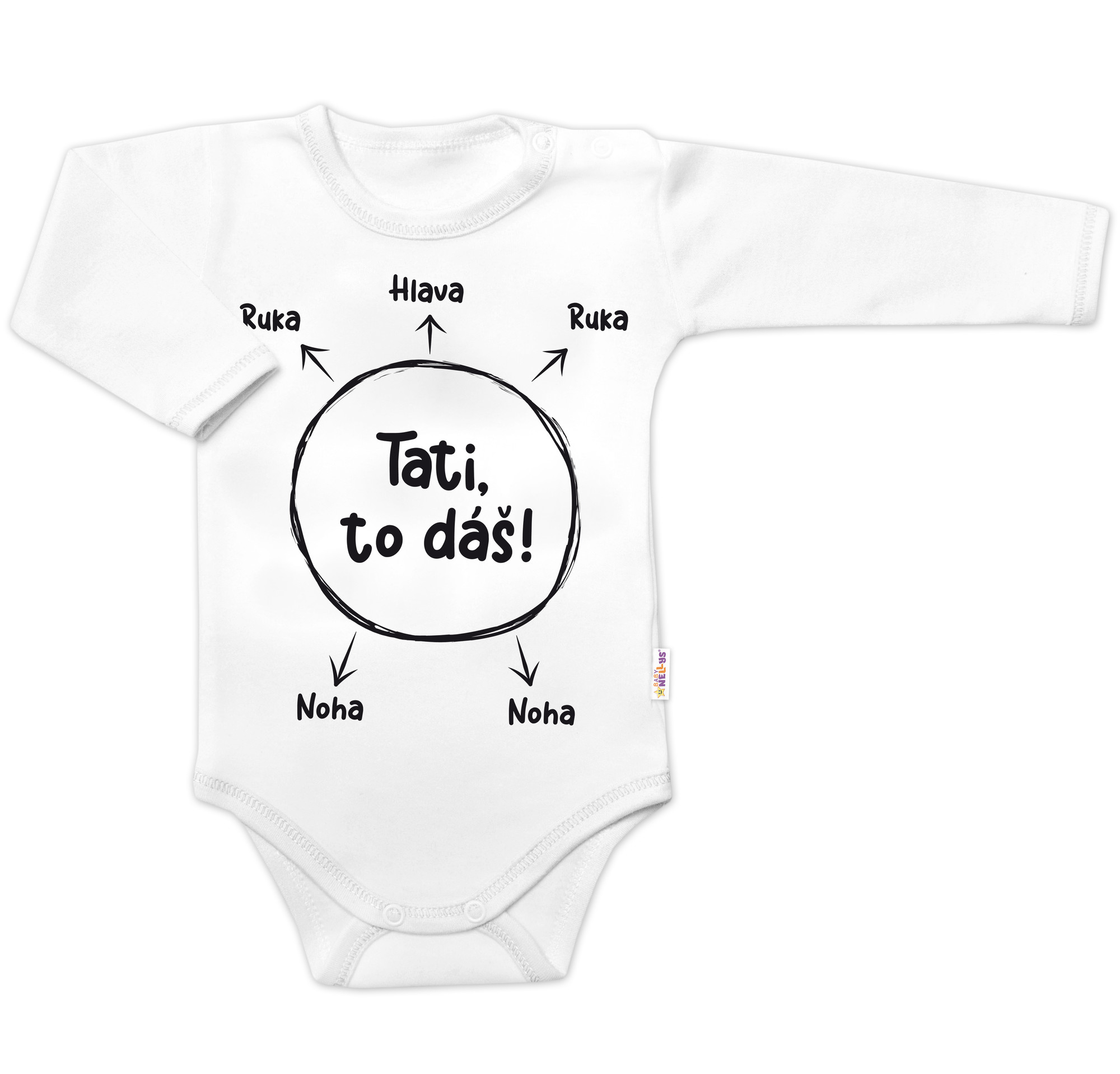 Baby Nellys Body dlouhý rukáv s vtipným textem  Tati, to dáš! - bílé