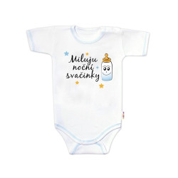 Baby Nellys Body krátký rukáv s vtipným textem, Miluju noční svačinky, modrá vel. 68