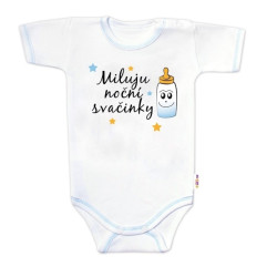Baby Nellys Body krátký rukáv s vtipným textem, Miluju noční svačinky, vel. 86, kluk