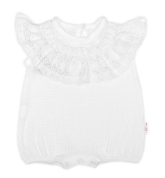 Baby Nellys Body s nohavičkami, mušelín s krajkou BOHO - bílé, vel. 74
