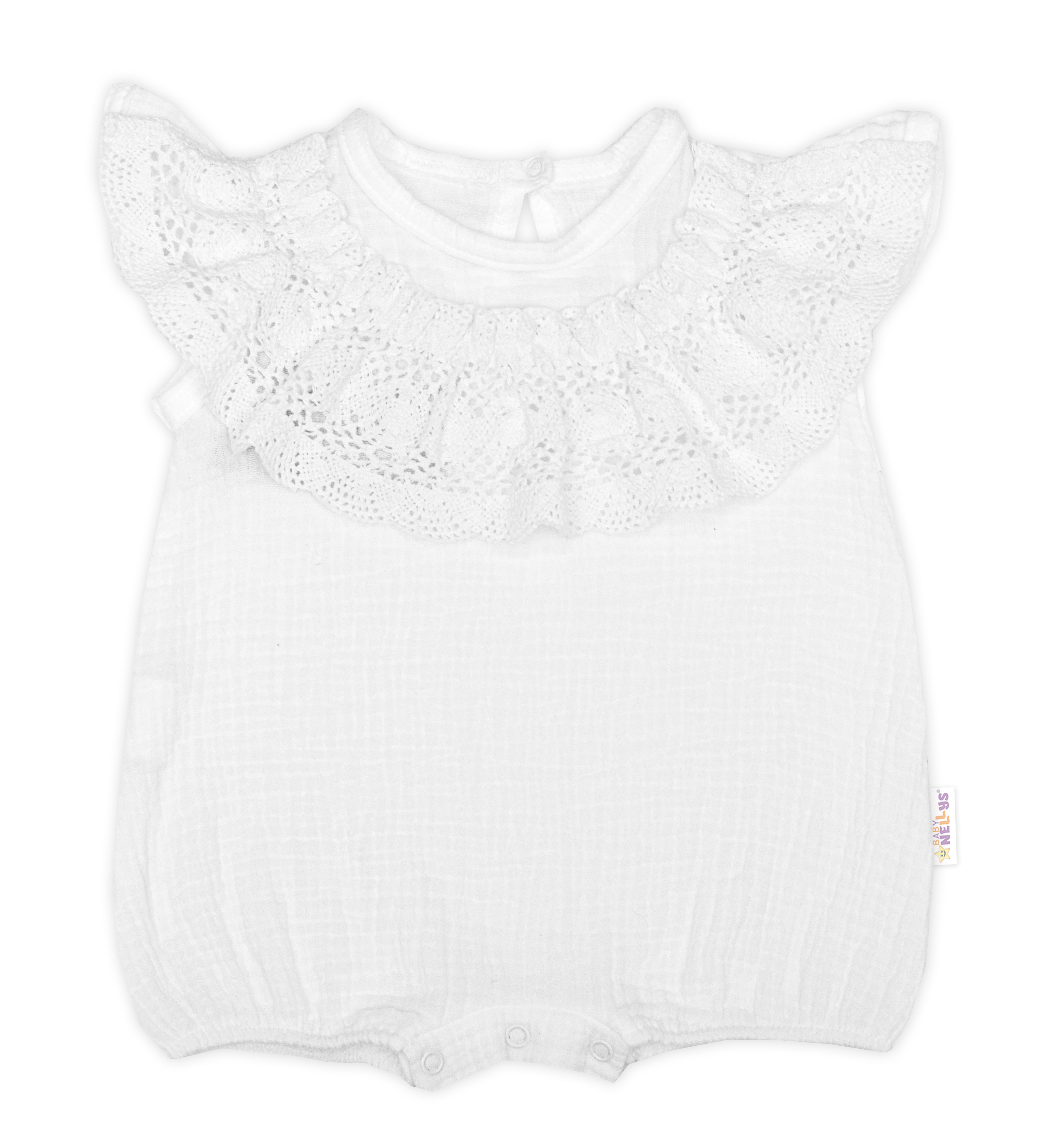 Baby Nellys Body s nohavičkami, mušelín s krajkou BOHO - bílé, vel. 80