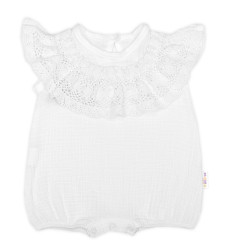 Baby Nellys Body s nohavičkami, mušelín s krajkou BOHO - bílé, vel. 80