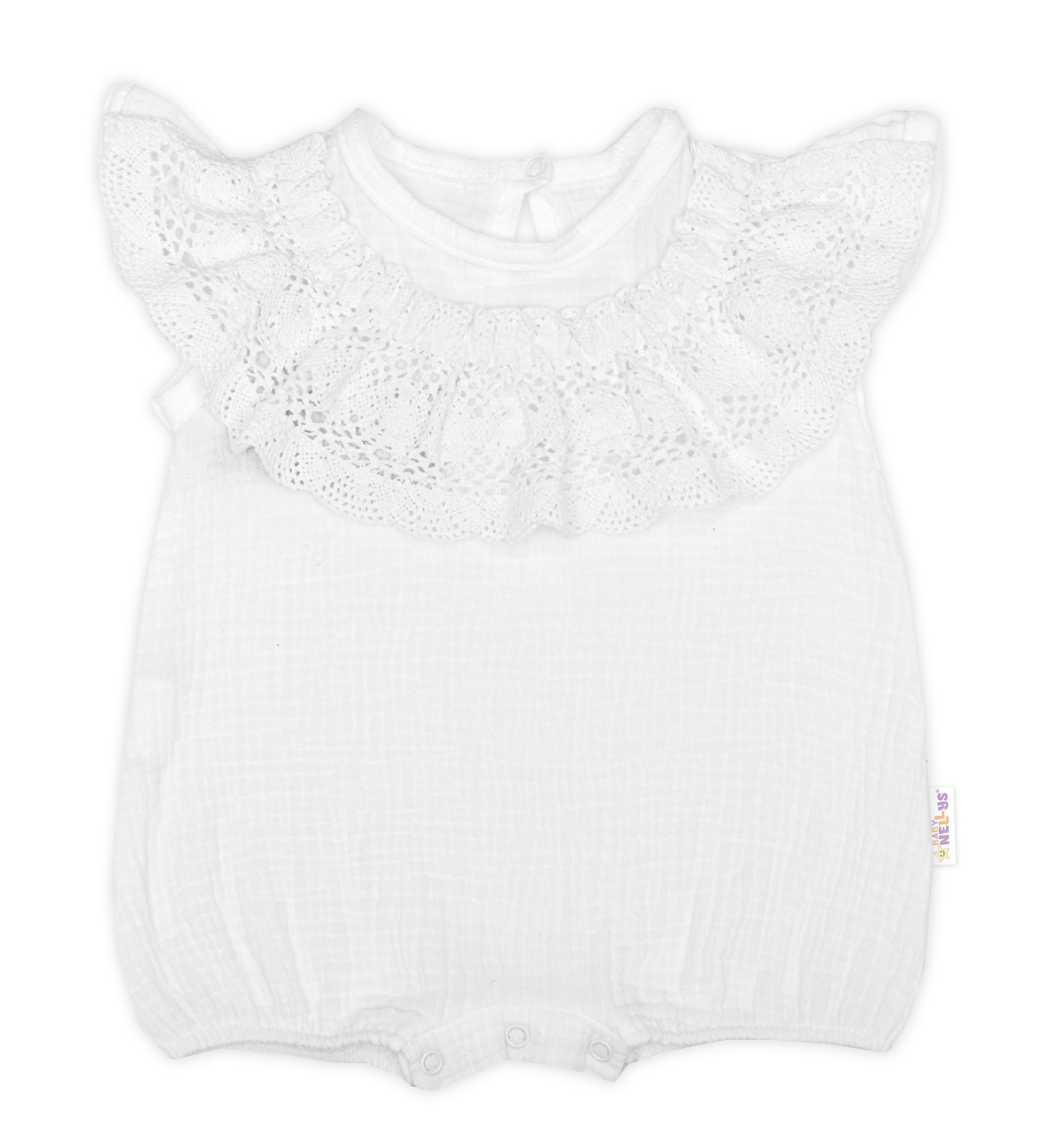 Baby Nellys Body s nohavičkami, mušelín s krajkou BOHO - bílé, vel. 86