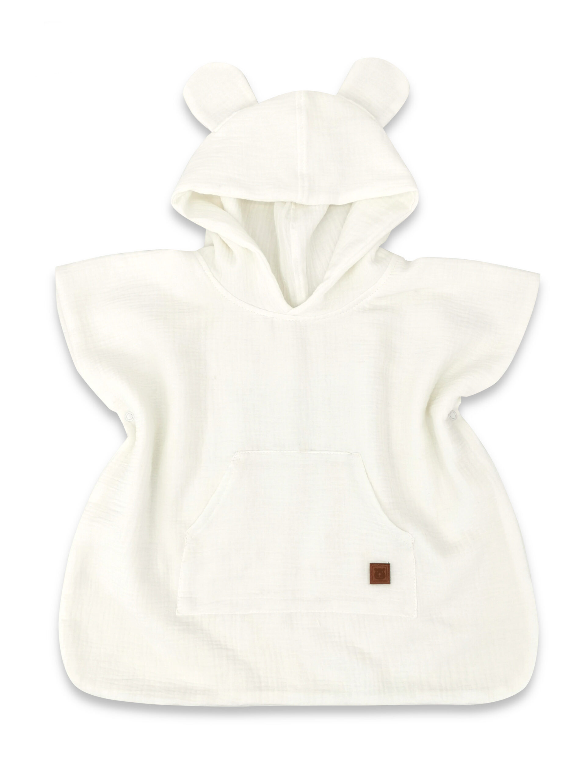 Baby Nellys Dětské mušelínové pončo lux s kapucí Teddy, rychleschnoucí, smetanové