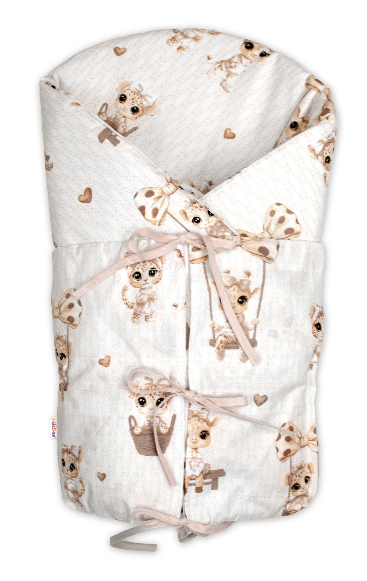 Baby Nellys Klasická retro zavinovačka šněrovací s výplní - Žirafka béžová