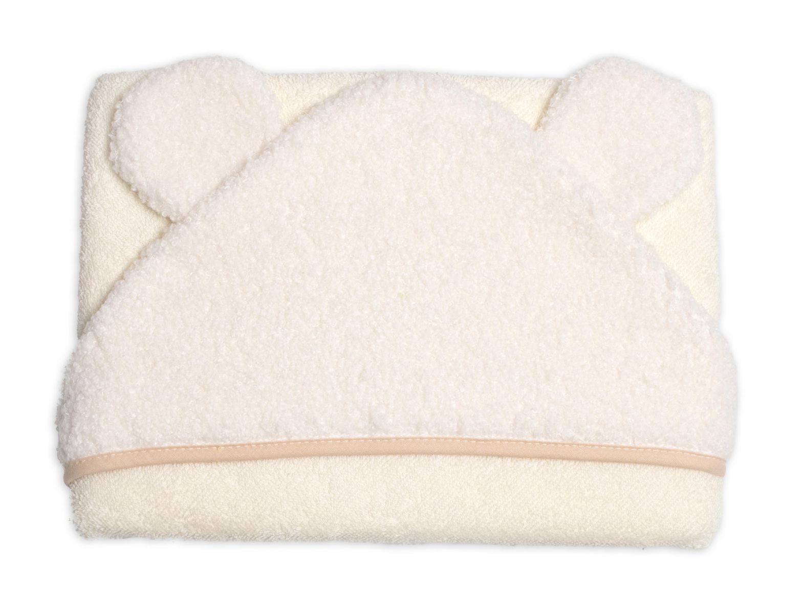 Baby Nellys Kojenecká osuška s kapucí a oušky Boucle 80x80cm, froté -  smetanová