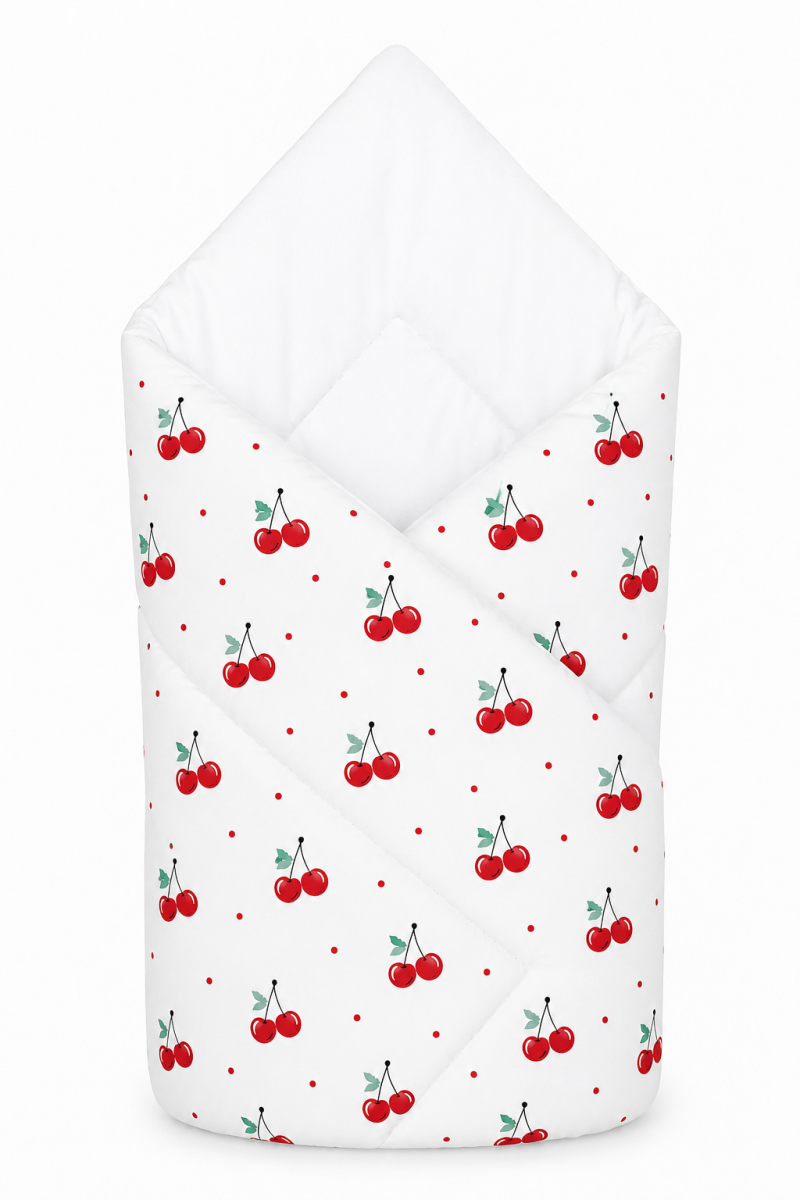 Baby Nellys Kojenecká zavinovačka Klasik - Cherries, bílá s třešničkami